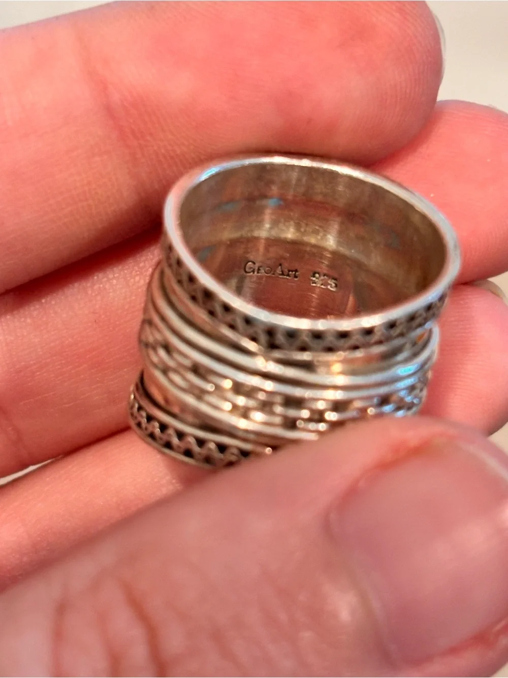 Designer 925 Sterling Silver Textured Stackable Wide Band Ring - Size 7